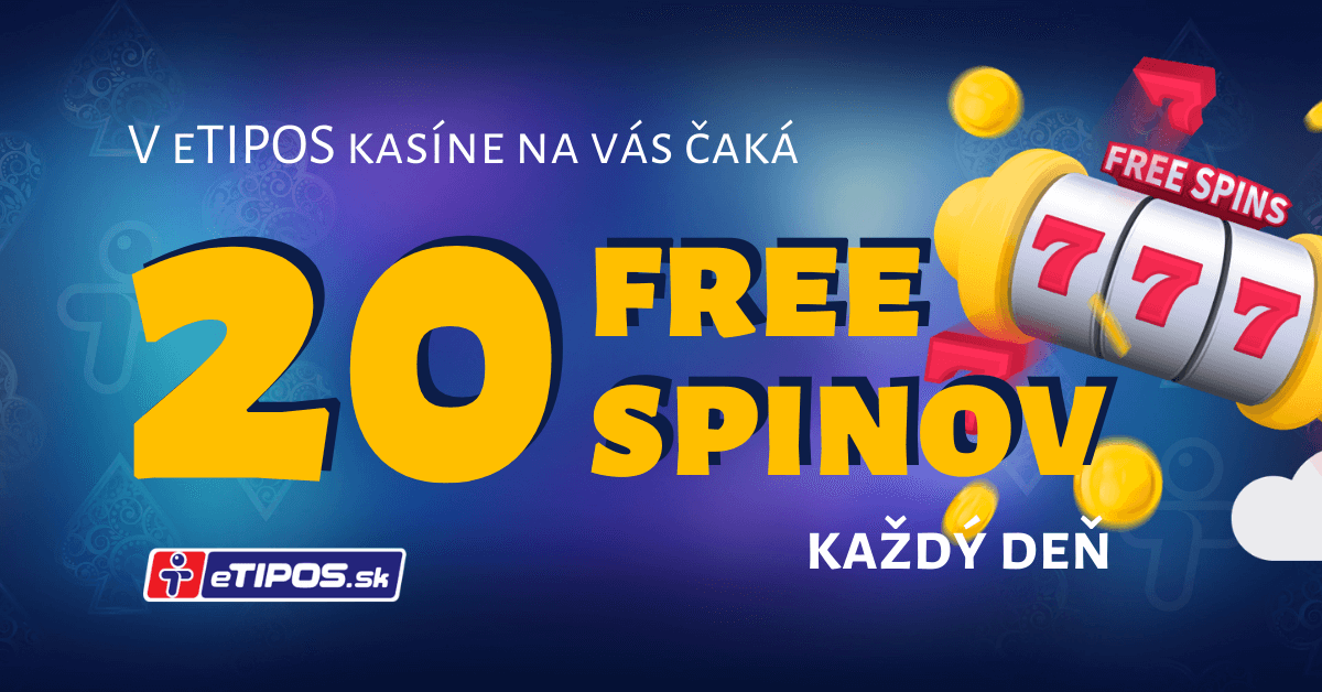 eTIPOS kasíno rozdáva všetkým hráčom 20 free spinov každý deň