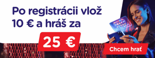 Po registrácii vlož 10 Eur a hraj za 25 Eur - eTIPOS - promoakcia dňa