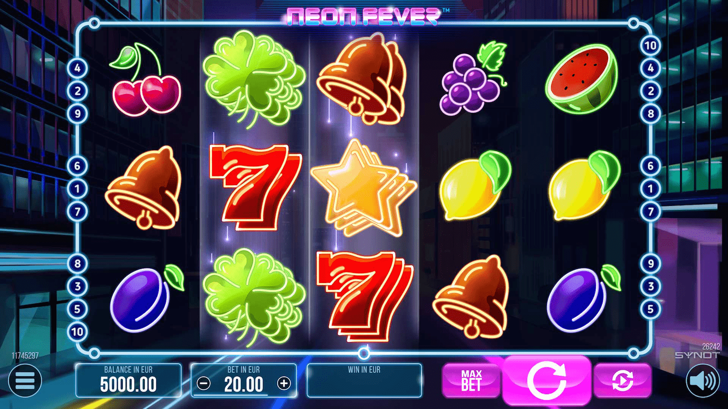 Neon Fever automat od SYNOT Games - ukážka valcov