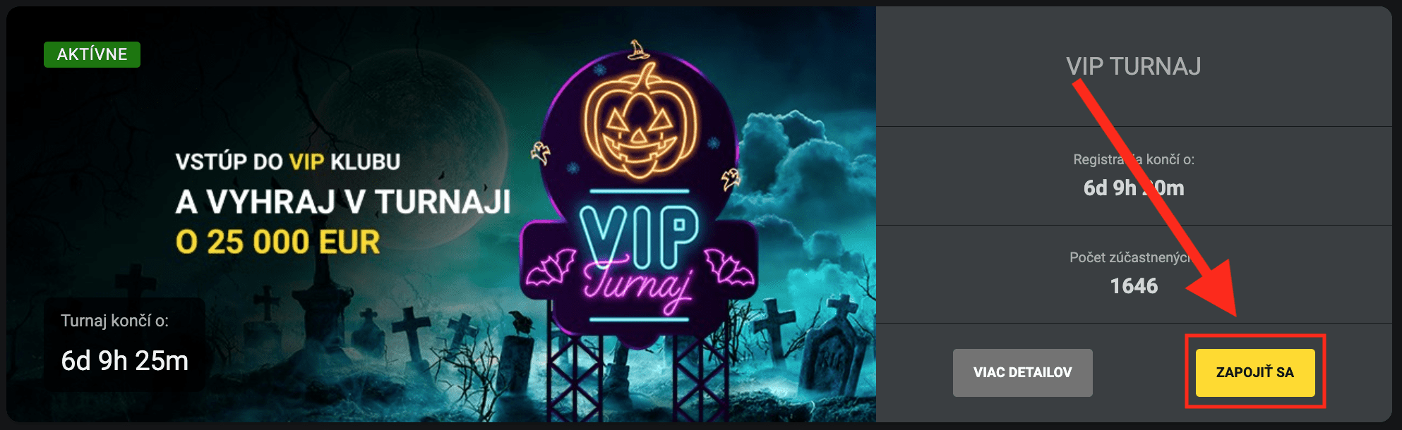 Ako sa prihlásiť - Halloween VIP turnaj o 25 000 € v kasíne Fortuna