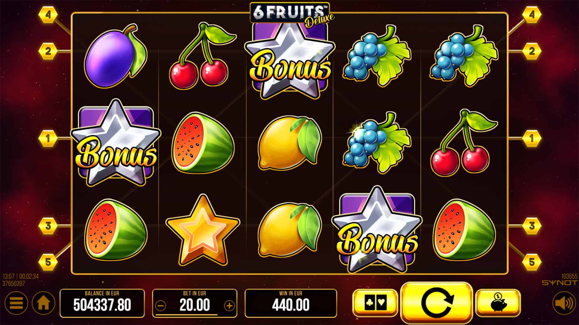 Pratinjau slot SYNOT Games 6 Fruits Deluxe
