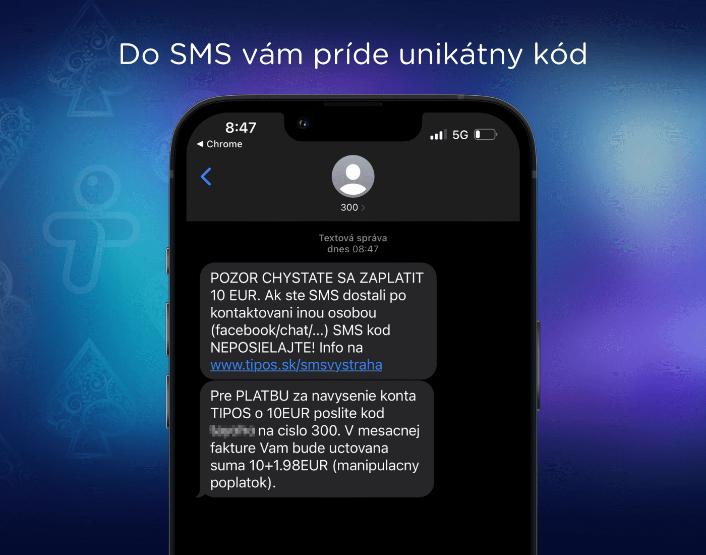 Kode unik untuk setoran SMS di kasino online eTIPOS.sk