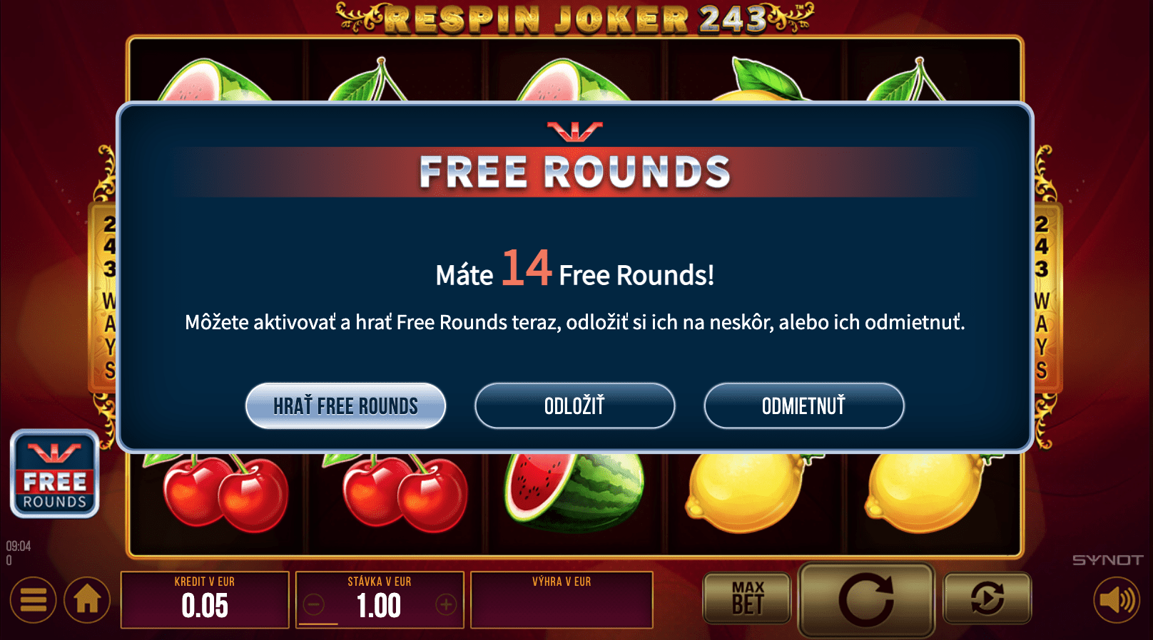 Respin Joker 243 free spiny výzva od SYNOT TIP Casino