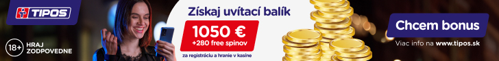 Uvítací bonus 1050 € + 280 free spinov ku vkladu v Tipos kasíne 2024 - 728x90