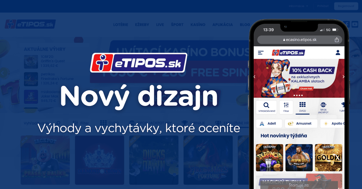 Nový dizajn online kasína eTIPOS.sk