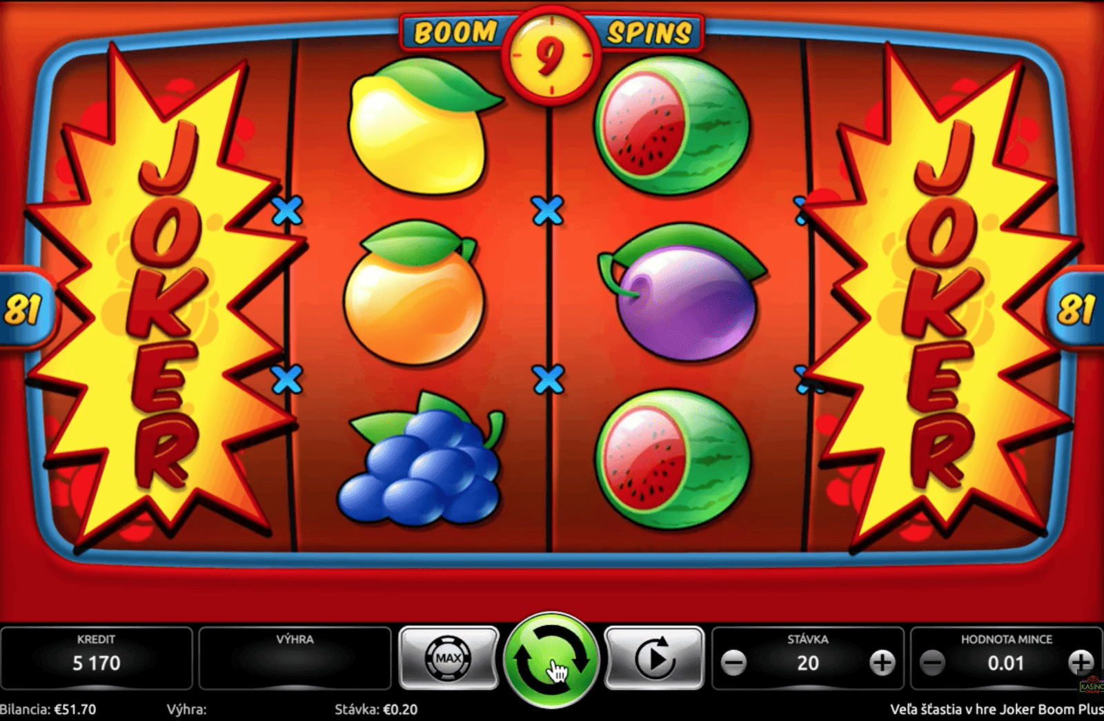 Bonusové freespiny Boom Spins v automate Joker Boom Plus od Kajot Games