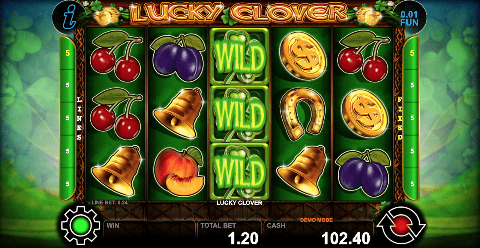 Online automat Lucky Clover od CT Interactive - ukážka valcov