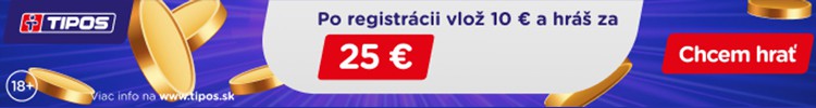 Registračný bonus 10 € + 15 € v eTIPOS.sk online kasíno - 750x100