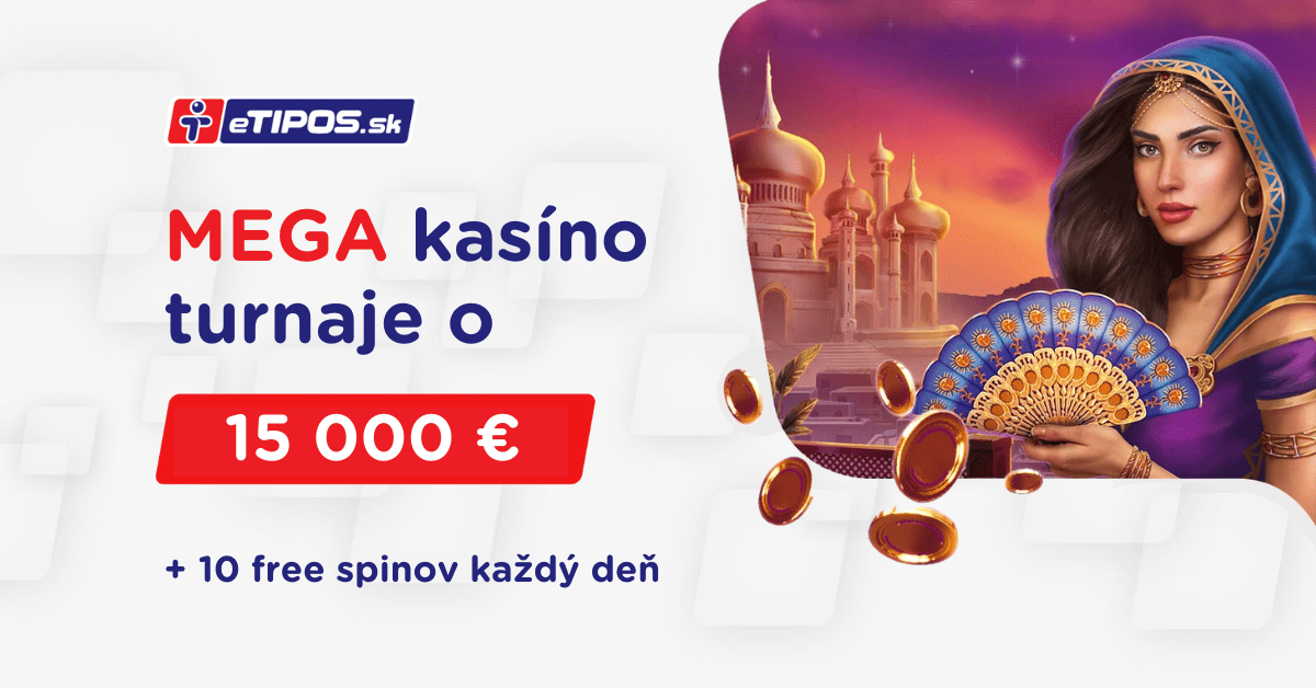 MEGA kasíno turnaje o 15 000 Eur + free spin bonus každý deň - eTIPOS casino