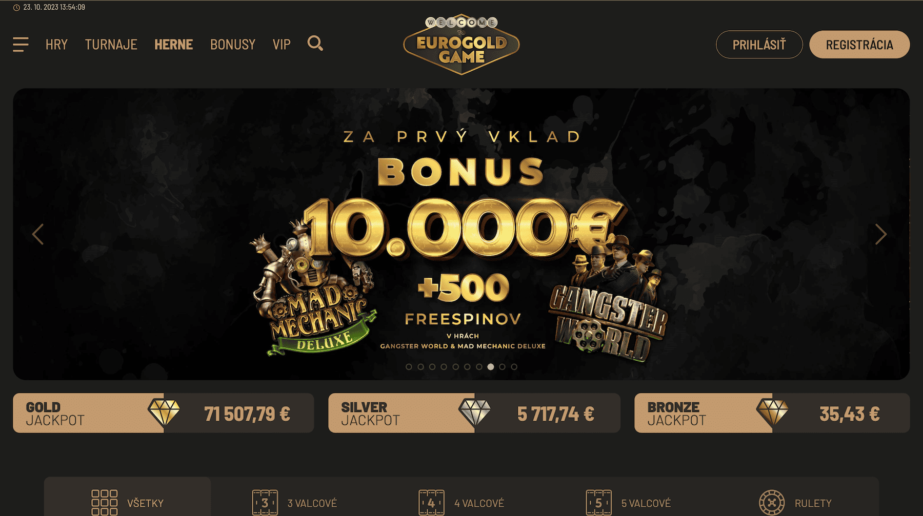 Eurogold Game online casino - ukážka lobby