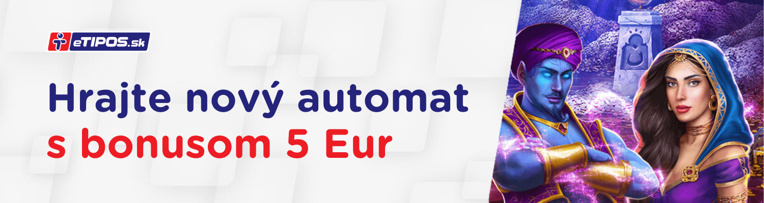 Hrajte nový automat a získajte dnes bonus 5 Eur v eTIPOS casino - promoakcia banner