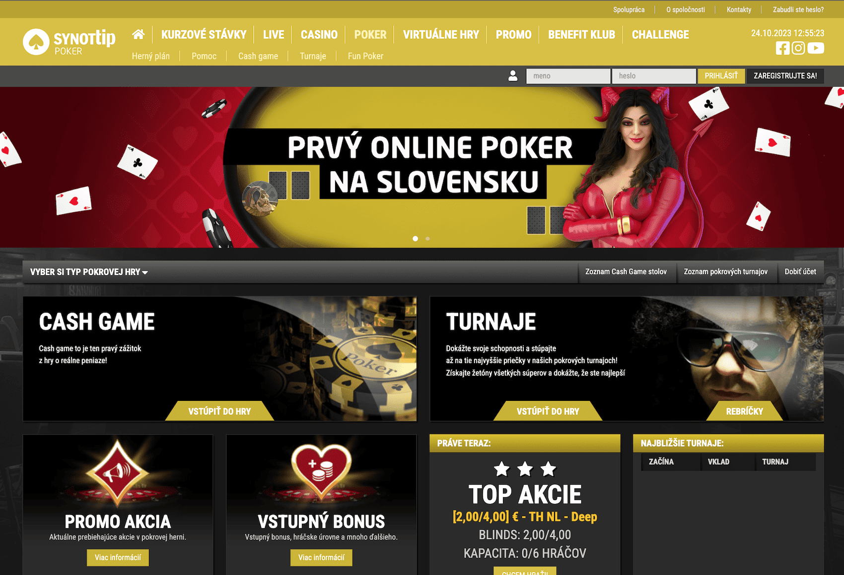 SYNOT TIP online poker - ukážka lobby
