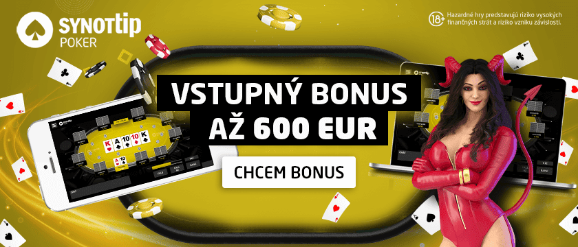Synottip online poker vstupný bonus 600 Eur - 840x360