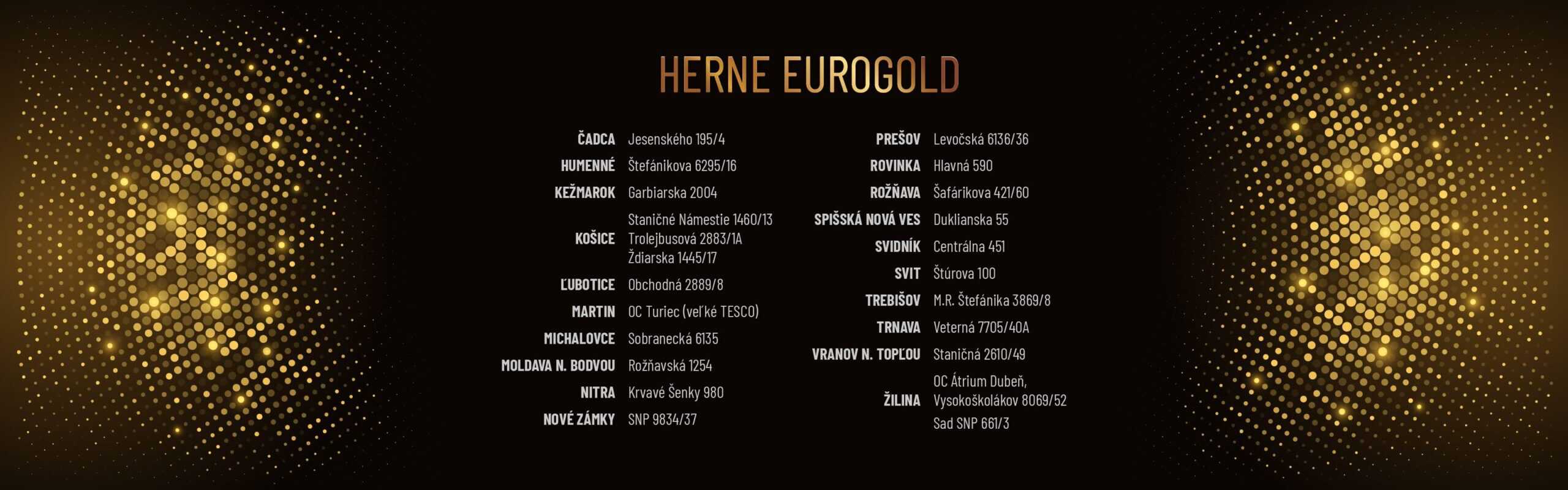 Eurogold casino - zoznam pobočiek