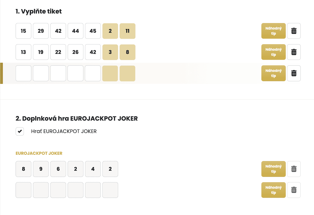 Eurojackpot lotéria - vyplnenie hracieho poľa