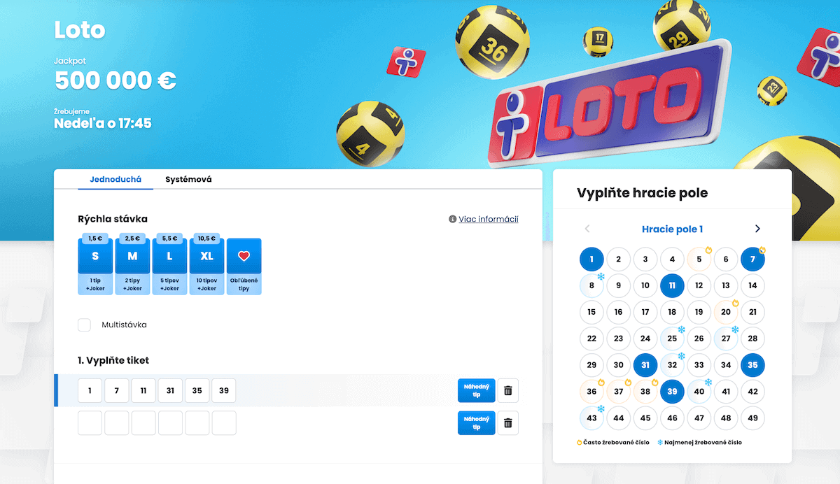 Ako podať lotériu LOTO online na Tipos SK - ukážka