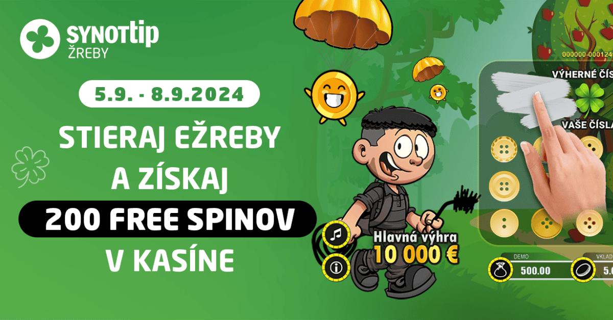 Zotrite ežreby a získajte 200 free spinov v Synottip casine