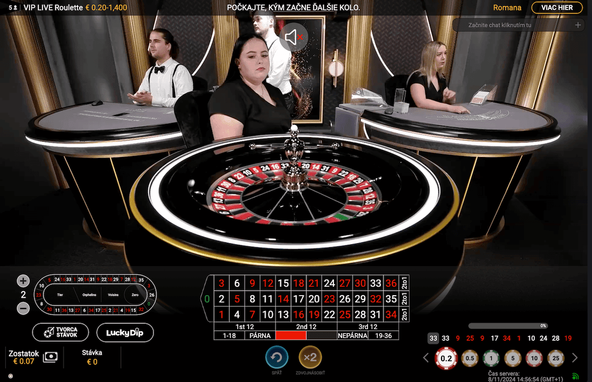 Doxxbet live casino - živá ruleta ukážka