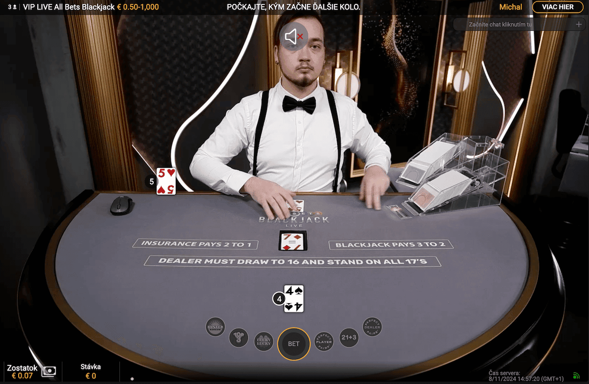 Doxxbet live casino - živý blackjack ukážka