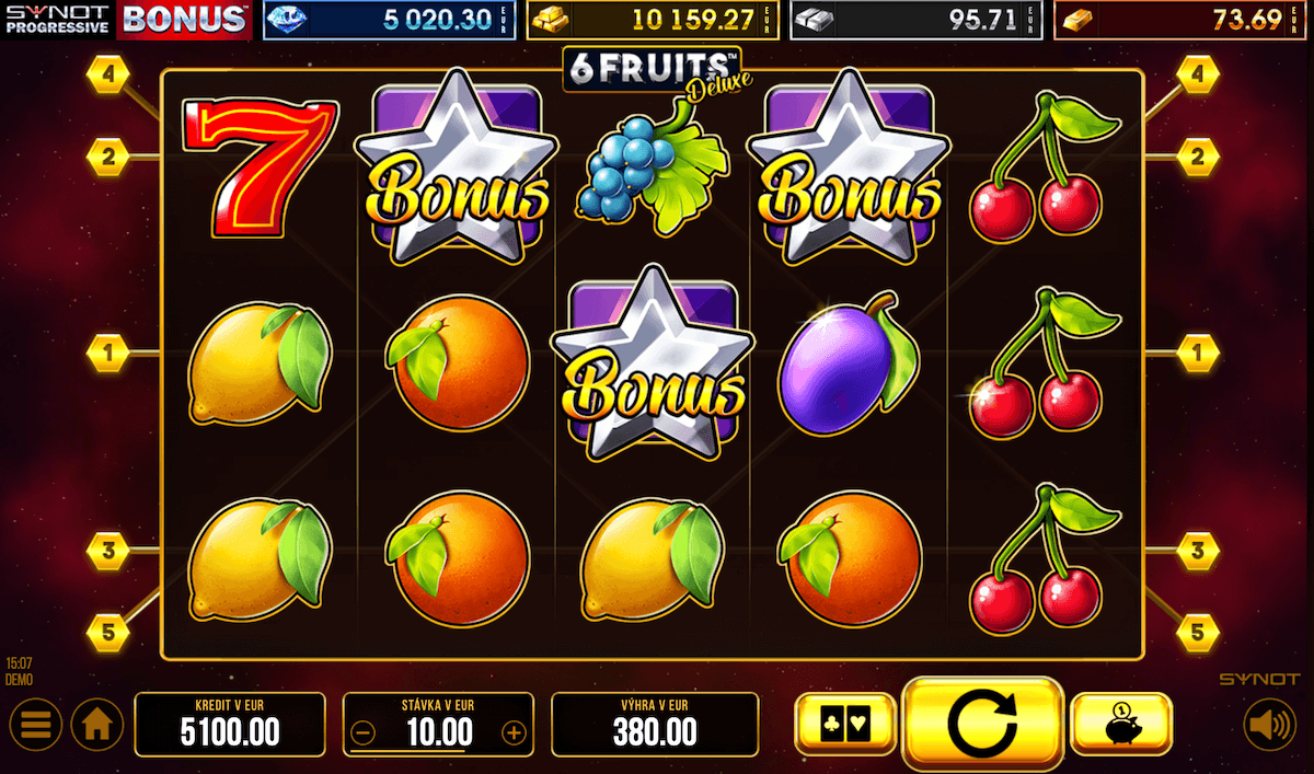 Bonus symboly v automate 6 Fruits Deluxe - ukážka valcov