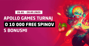 Apollo Games turnaj o 10 000 free spinov v Synottip casine (máj 2025)