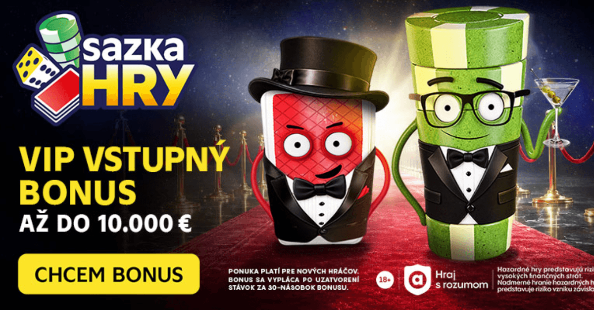 VIP vstupný bonus v Sazka Hry: až 10 000 € k prvému vkladu (2026)